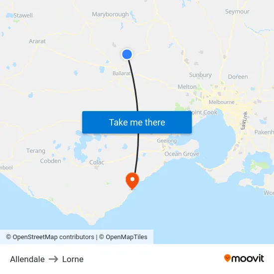 Allendale to Lorne map