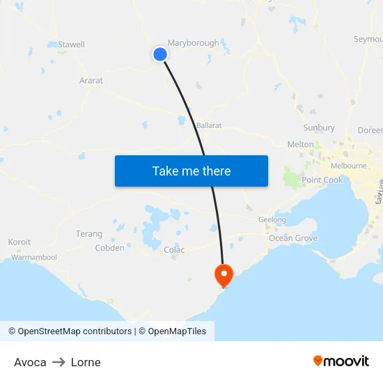 Avoca to Lorne map