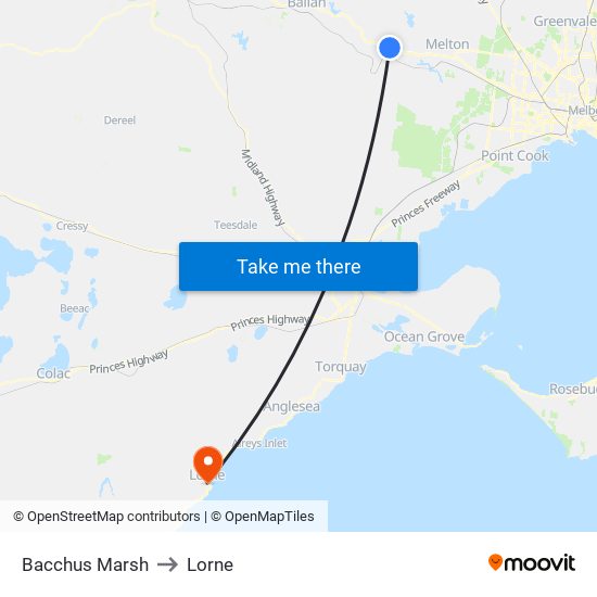 Bacchus Marsh to Lorne map