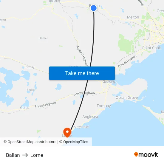 Ballan to Lorne map
