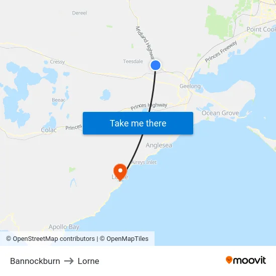 Bannockburn to Lorne map