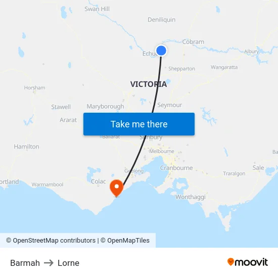 Barmah to Lorne map
