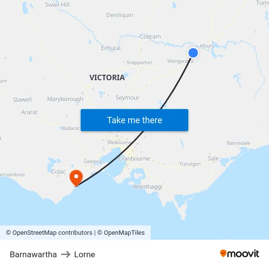 Barnawartha to Lorne map