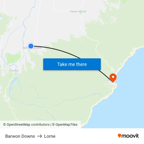 Barwon Downs to Lorne map