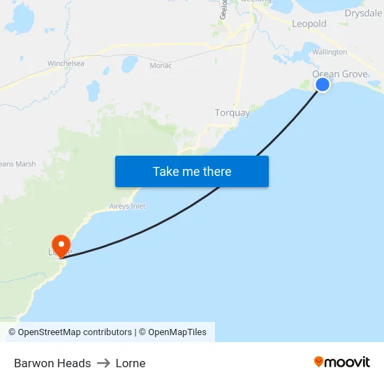 Barwon Heads to Lorne map