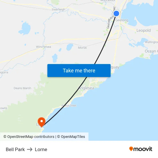 Bell Park to Lorne map
