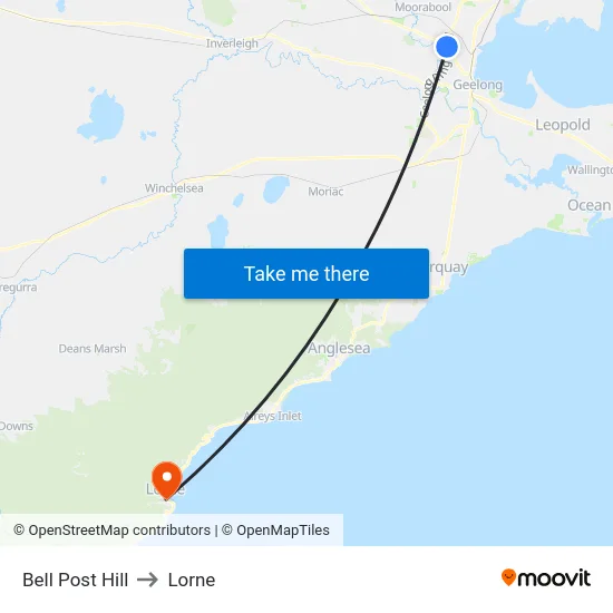 Bell Post Hill to Lorne map