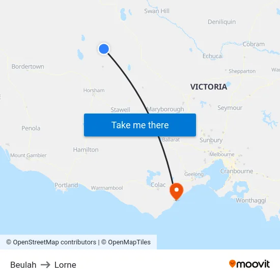 Beulah to Lorne map