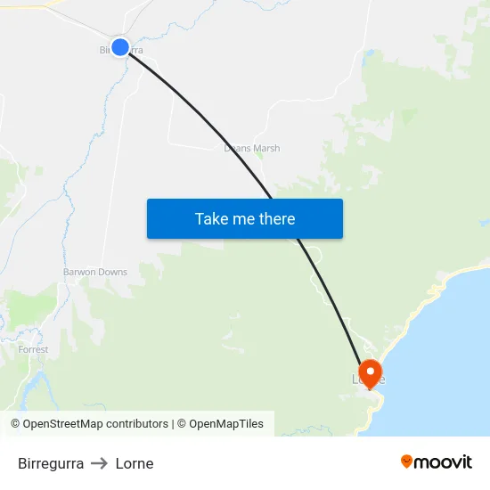 Birregurra to Lorne map