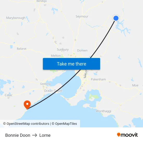 Bonnie Doon to Lorne map