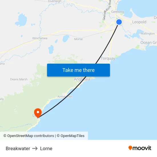 Breakwater to Lorne map