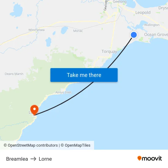Breamlea to Lorne map