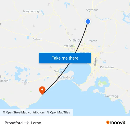Broadford to Lorne map