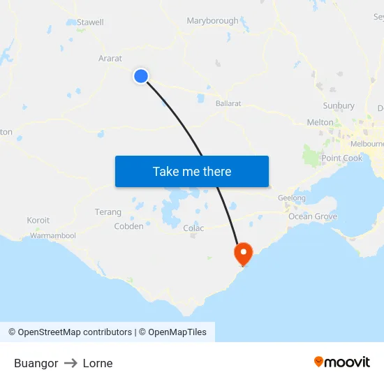 Buangor to Lorne map