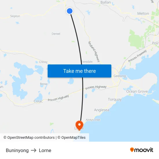 Buninyong to Lorne map