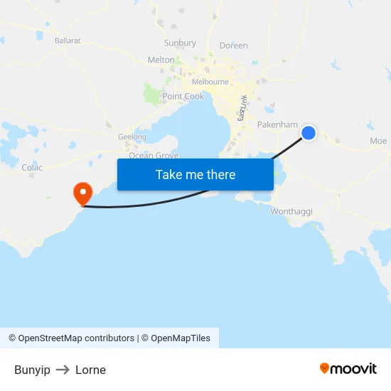 Bunyip to Lorne map
