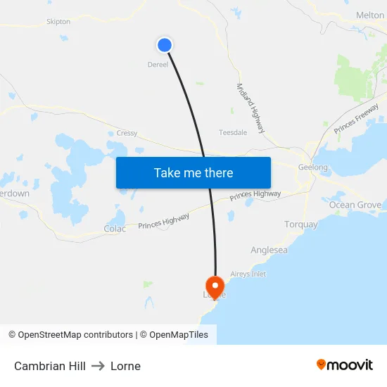 Cambrian Hill to Lorne map