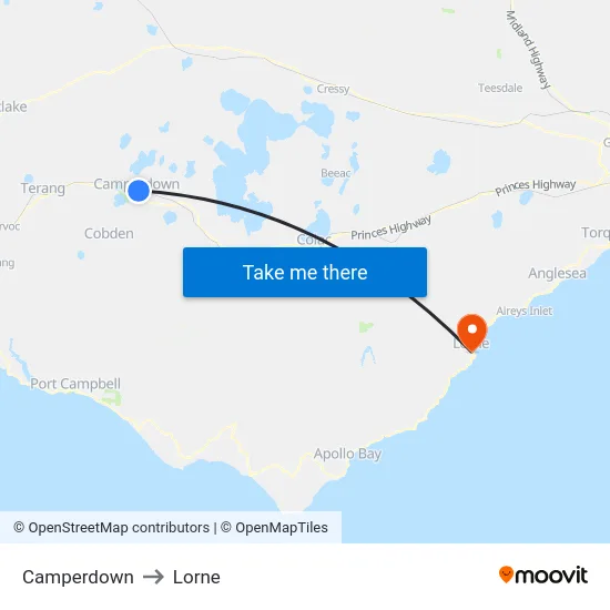 Camperdown to Lorne map