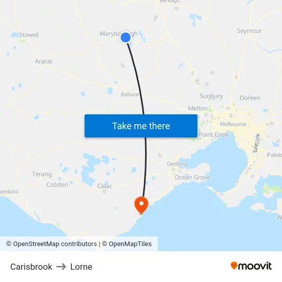 Carisbrook to Lorne map