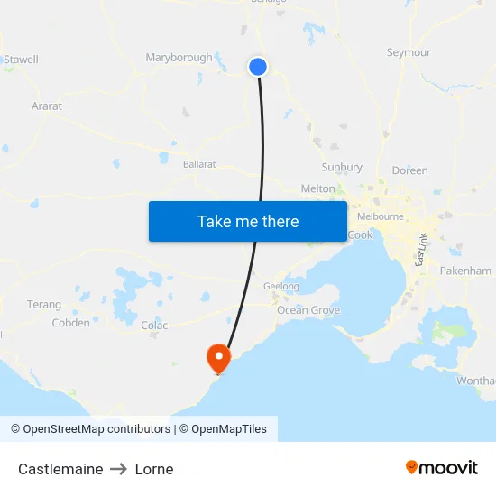 Castlemaine to Lorne map