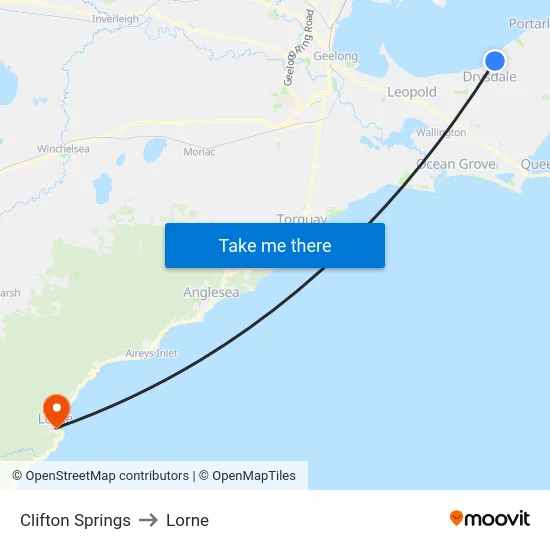 Clifton Springs to Lorne map