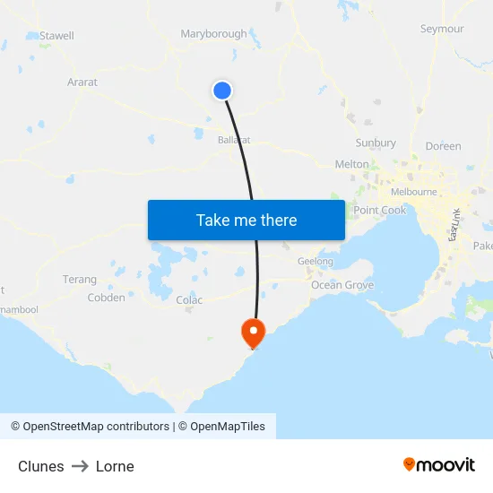 Clunes to Lorne map