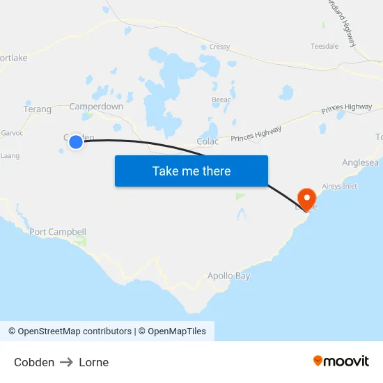 Cobden to Lorne map