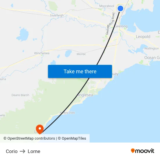 Corio to Lorne map