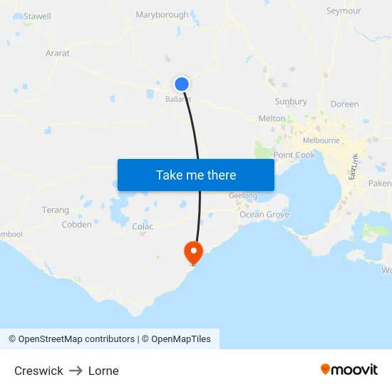 Creswick to Lorne map
