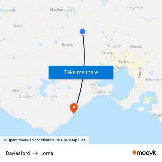 Daylesford to Lorne map