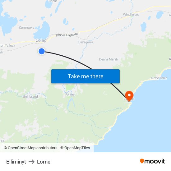 Elliminyt to Lorne map