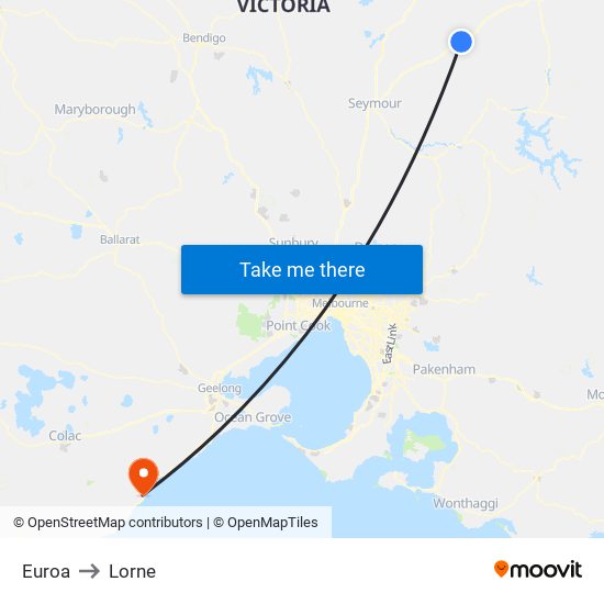 Euroa to Lorne map