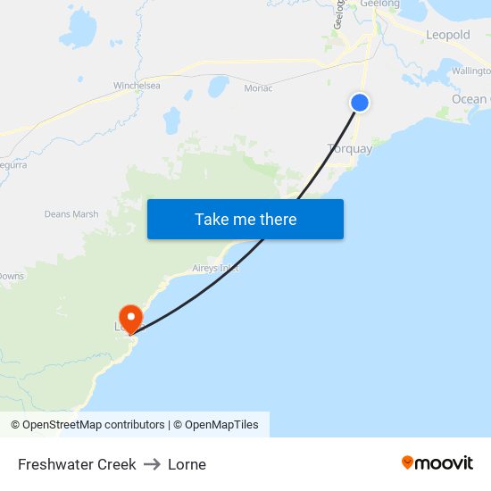 Freshwater Creek to Lorne map