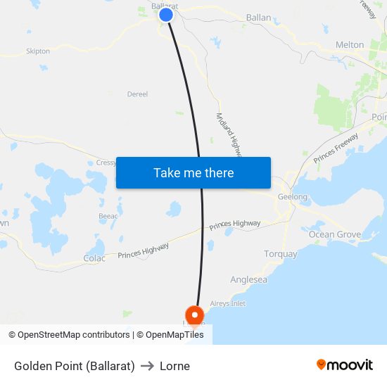 Golden Point (Ballarat) to Lorne map