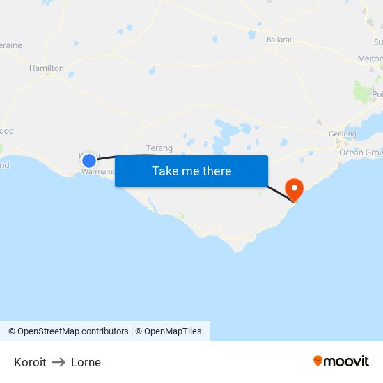 Koroit to Lorne map