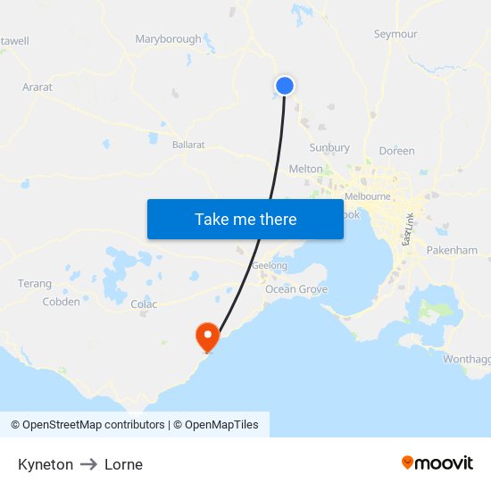 Kyneton to Lorne map