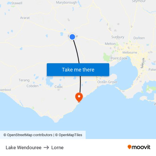 Lake Wendouree to Lorne map