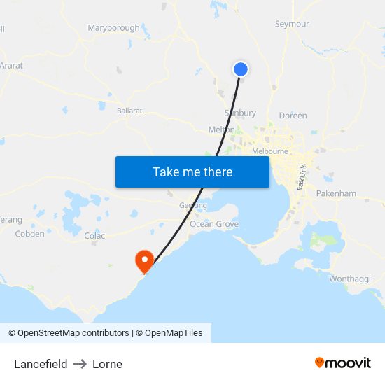 Lancefield to Lorne map