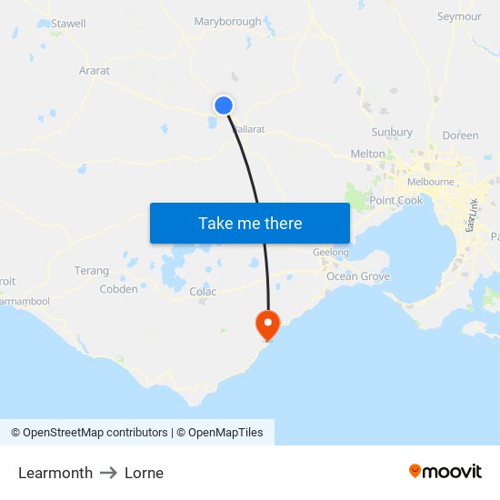 Learmonth to Lorne map