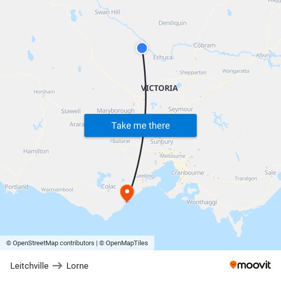 Leitchville to Lorne map