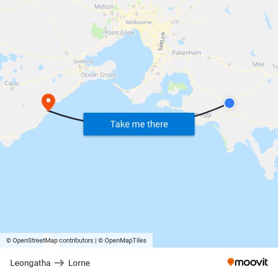 Leongatha to Lorne map