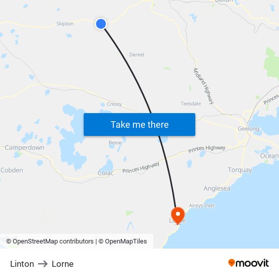 Linton to Lorne map