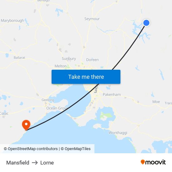 Mansfield to Lorne map