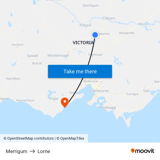 Merrigum to Lorne map