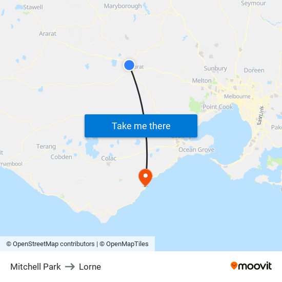 Mitchell Park to Lorne map