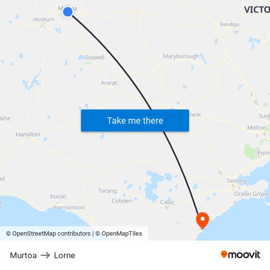 Murtoa to Lorne map