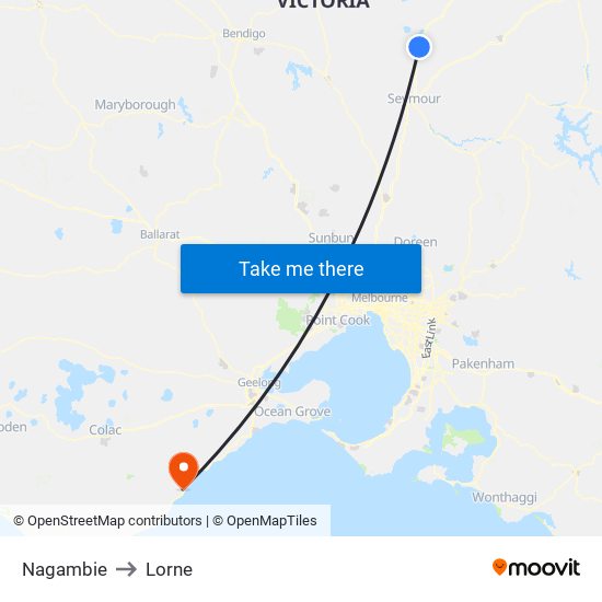 Nagambie to Lorne map