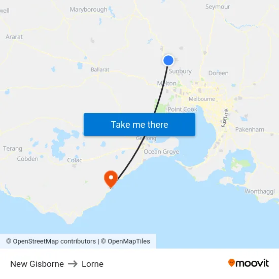 New Gisborne to Lorne map