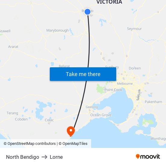 North Bendigo to Lorne map