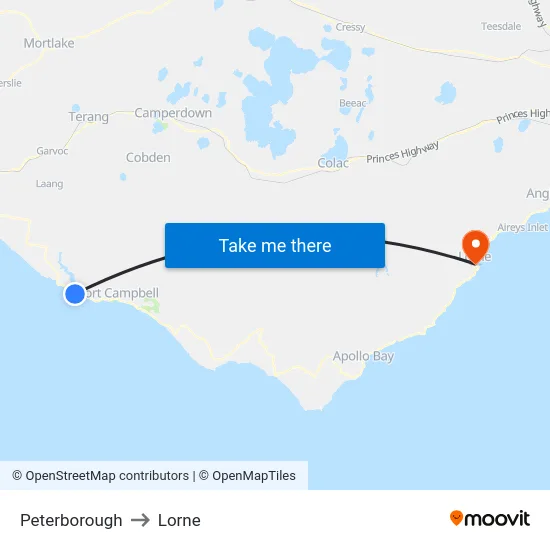 Peterborough to Lorne map